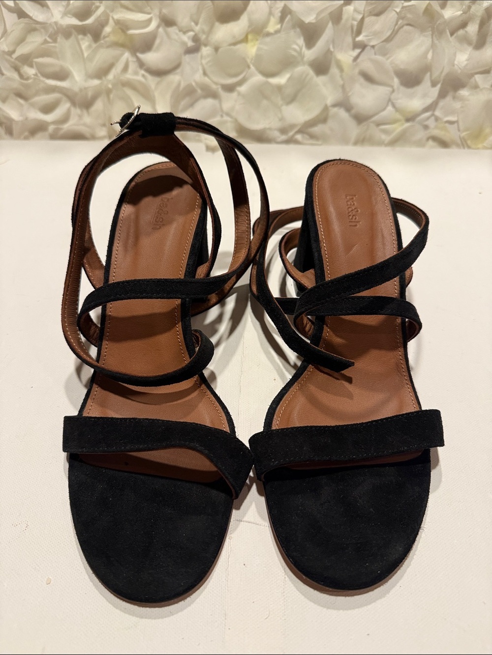ba&sh Black Suede Strappy Wrap Sandals